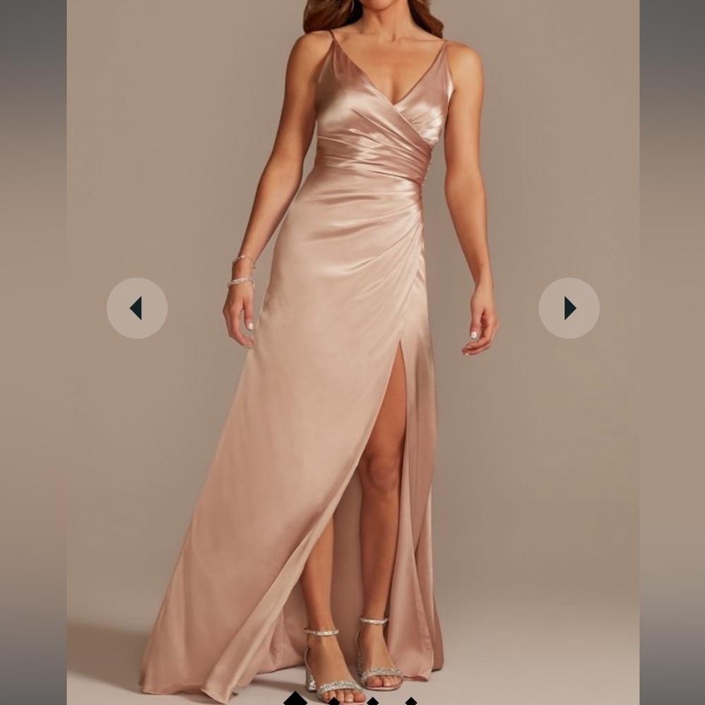 David’s Bridal Galiana Signature Charmeuse Draped Bridesmaid Dress - Sand, 10